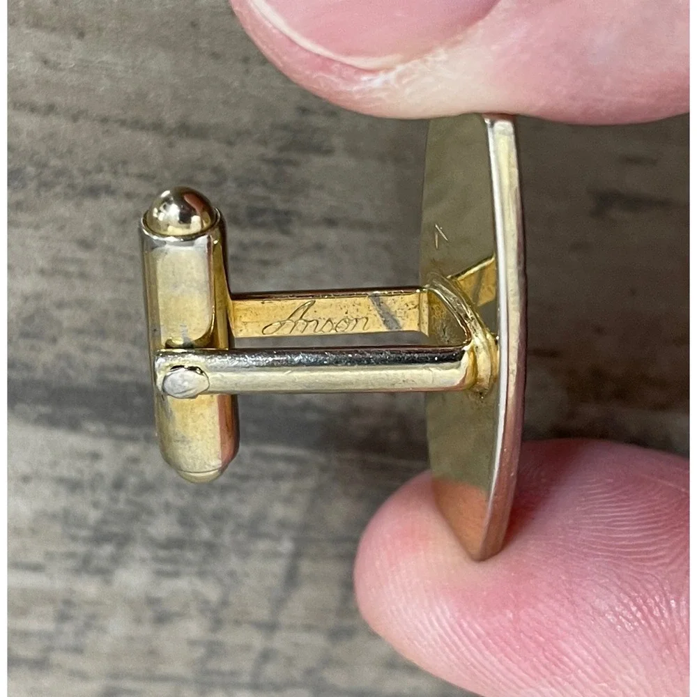 Anson Cufflinks Tie Clip Set Vintage‎ Gold Tone Rhinestone Sunburst Elegant